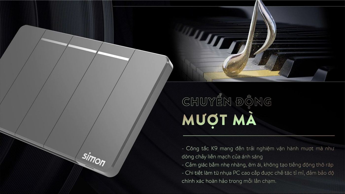 Công tắc K9 — thiết kế mặt liền mạch